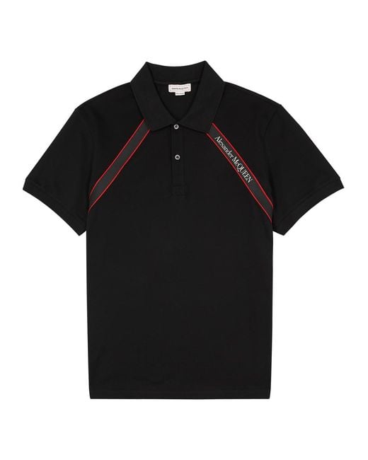 Alexander McQueen Black Logo-tape Piqué Cotton Polo Shirt for men