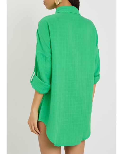 Melissa Odabash Green Elena Cotton Gauze Cover-Up Shirt