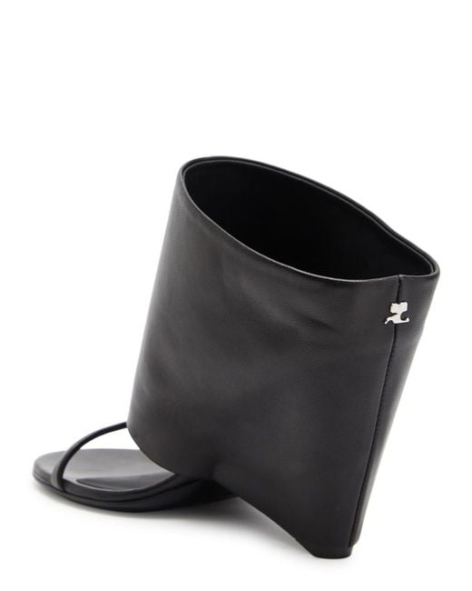 Courreges Black Oblique 90 Leather Wedge Mules
