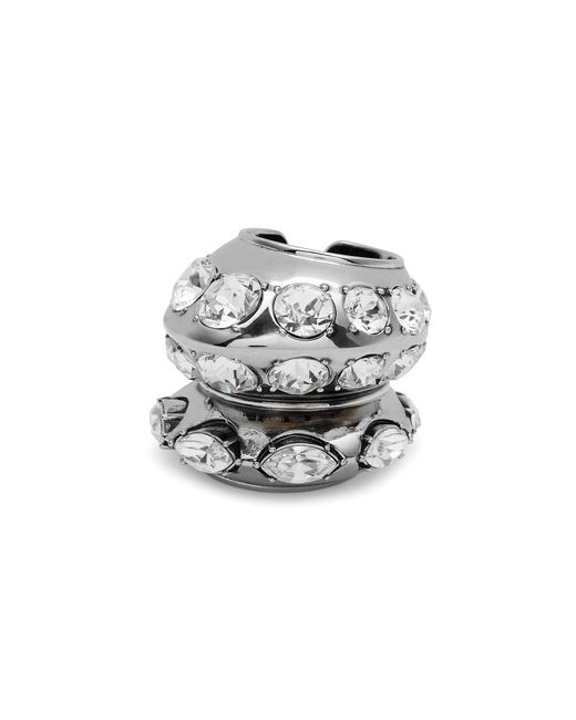 Alexander McQueen Gray Crystal-Embellished Chunky Ring