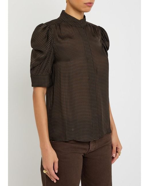 FRAME Black The Houndstooth Gillian Silk Top