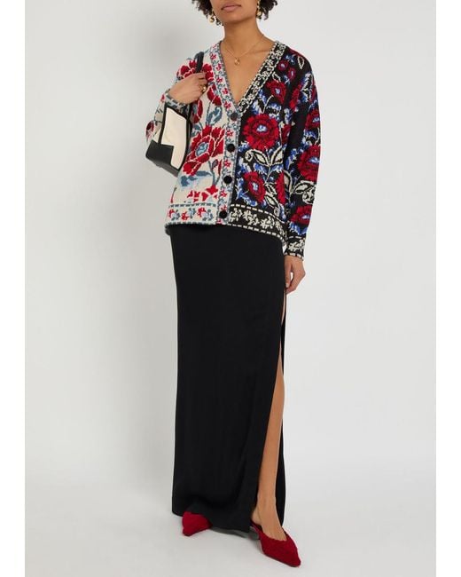 Farm Rio Red Mixed Valentina Floral-Jacquard Knit Cardigan