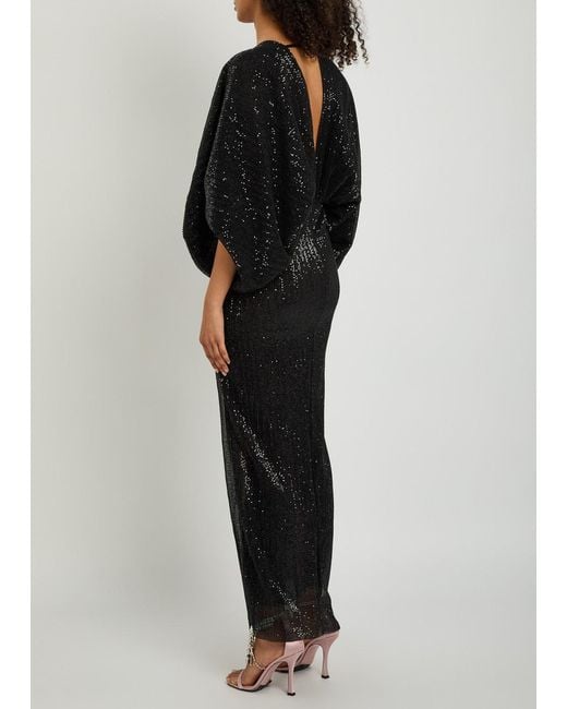 L'idée Black Paradiso Sequin-Embellished Stretch-Mesh Gown