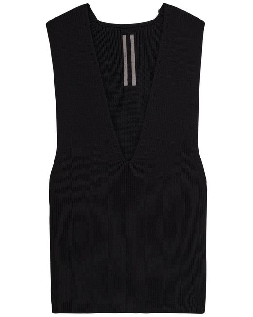 Rick Owens Black V-Neck Ribbed Wool Tank for men