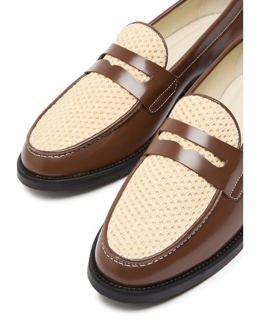 Duke & Dexter Brown Wilde Rattan Panelled Leather Loafers for men