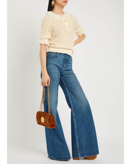 Chloé Natural Lace-Embellished Pointelle-Knit Top