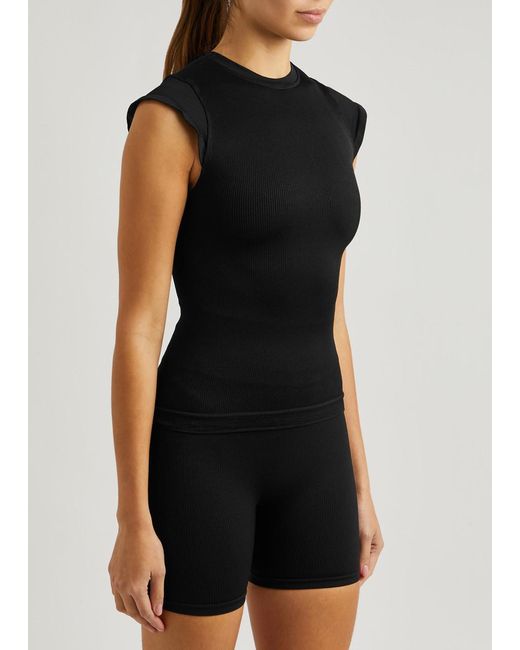 Prism Black Rouse Ribbed Stretch-jersey Top