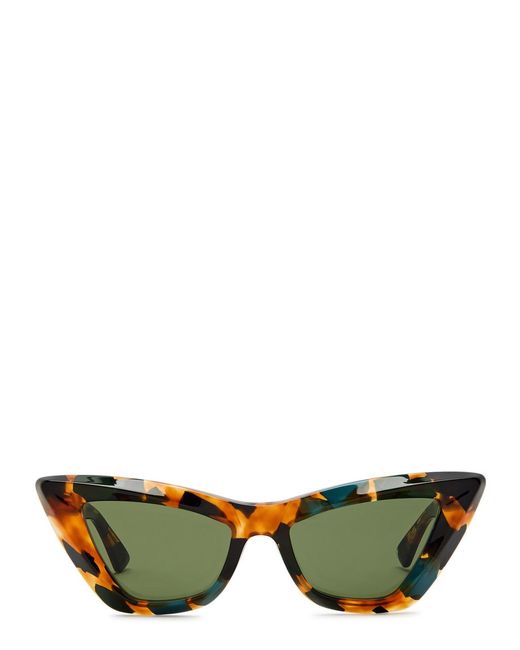Bottega Veneta Green Tortoiseshell Cat-Eye Sunglasses