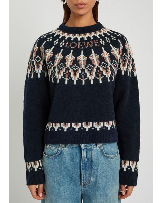 Loewe Blue Patterned Wool-Blend Jumper