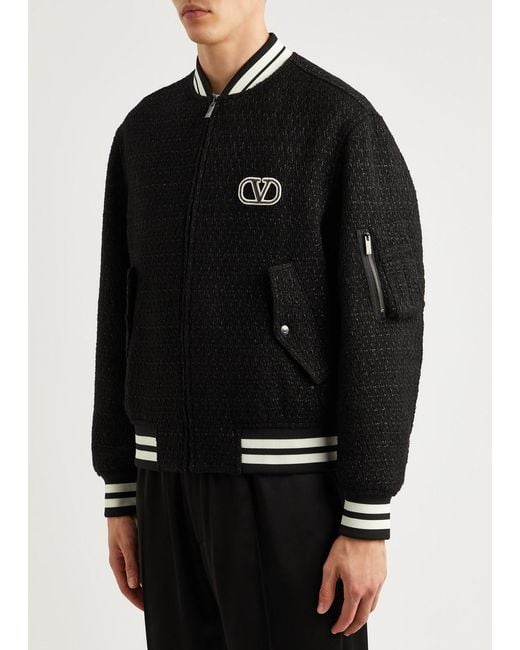 Valentino Logo Woolblend Tweed Bomber Jacket in Black for Men Lyst
