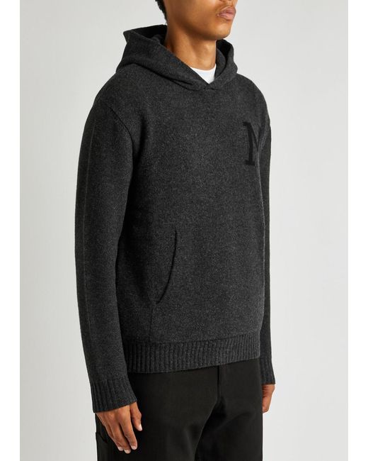 Moncler Black Hooded Logo Wool-blend Sweatshirt for men