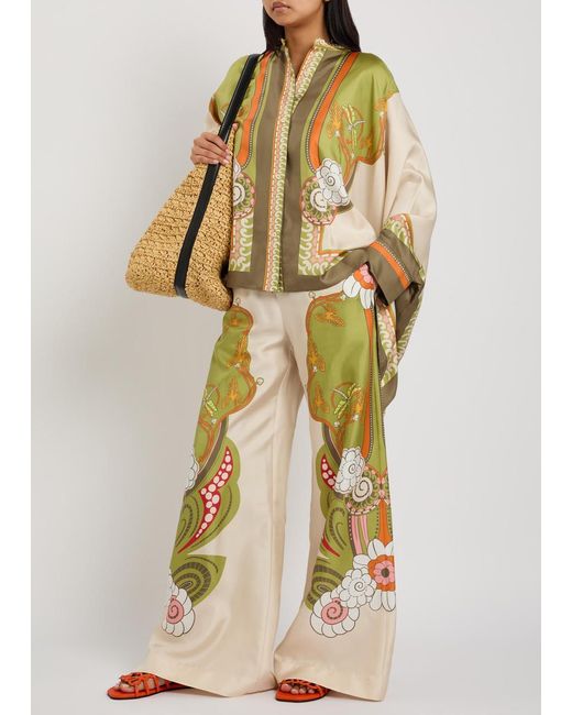 LaDoubleJ Multicolor Printed Wide-Leg Silk Trousers