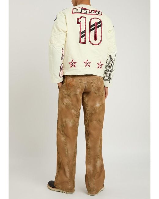 PDF CHANNEL Metallic Moto Patchwork Canvas Bomber Jacket for men