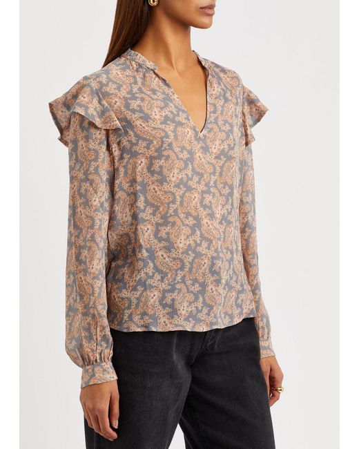 PAIGE Natural Seema Printed Ruffled Silk-chiffon Blouse