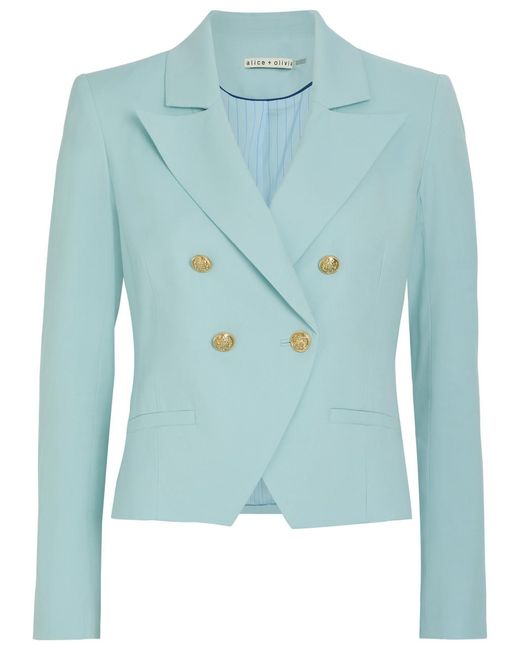 Alice + Olivia Blue Sable Double-Breasted Cropped Blazer