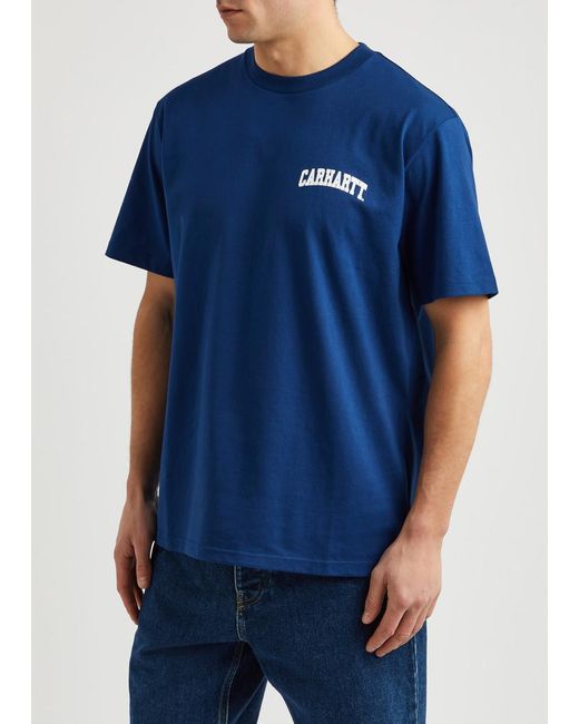 Carhartt Blue University Script Logo-Print Cotton T-Shirt for men