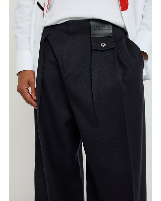 Loewe Blue Logo-Appliquéd Barrel-Leg Wool Trousers for men