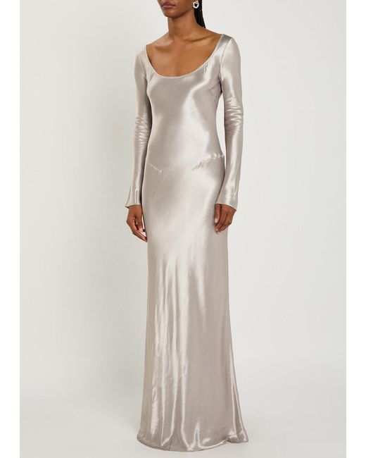 Anna October White Margit Open-Back Satin Gown
