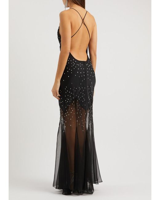 Rabanne Black Crystal-Embellished Satin And Chiffon Gown
