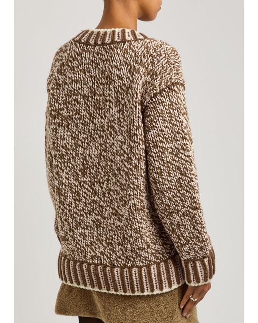Moncler Natural Ribbed Wool-Blend V-Neck Jumper