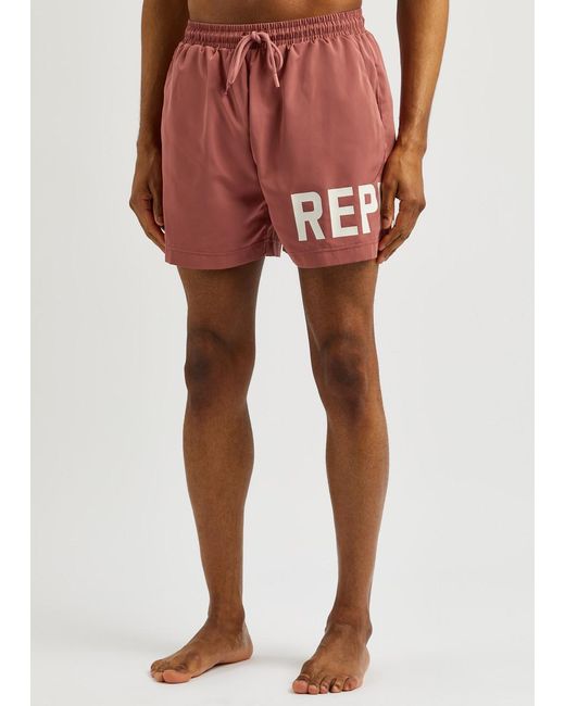Represent Red Logo-Print Nylon Swim Shorts for men