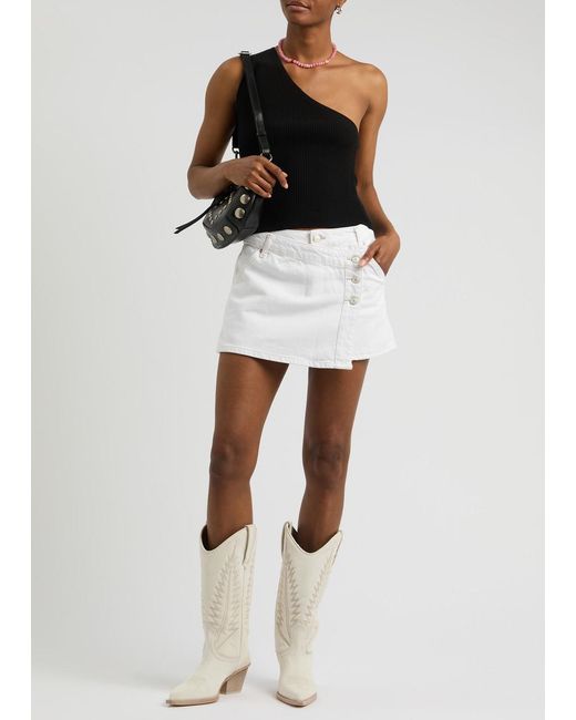 Free People White Wynne Wrap-Effect Denim Mini Skirt