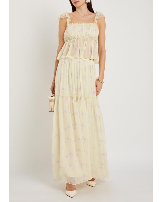 LoveShackFancy Natural Positano Floral-Print Georgette Maxi Skirt
