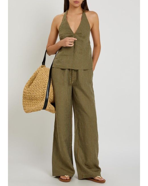 Staud Green Corso Striped Linen Top