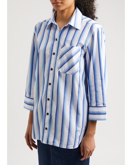 Ganni Blue Striped Cotton-Poplin Shirt