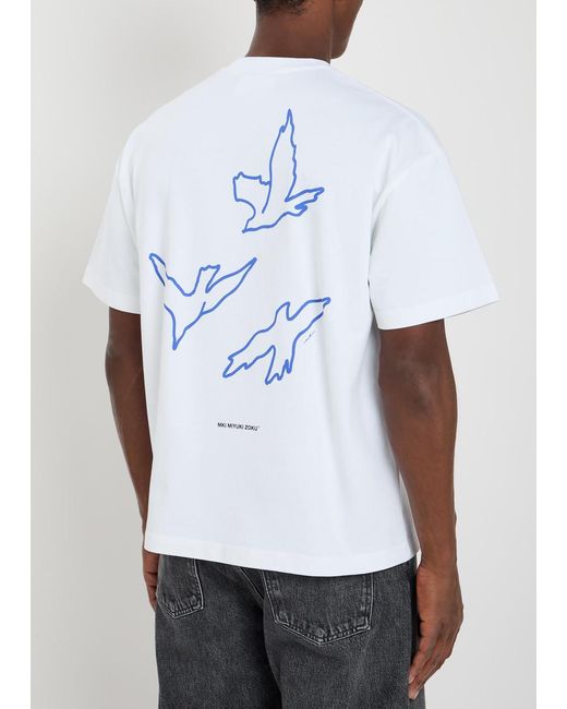 MKI Miyuki-Zoku White Flight Printed Cotton T-Shirt for men
