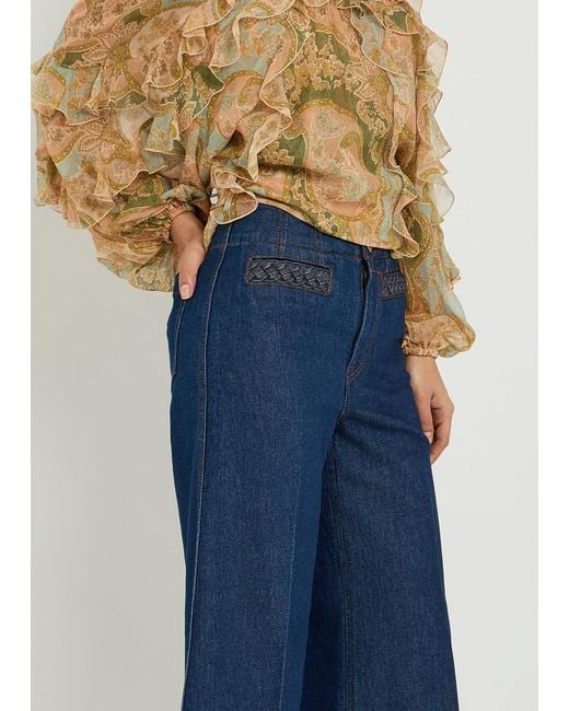 Zimmermann Blue Aster Cropped Flared-Leg Denim Jeans