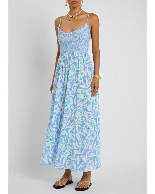 Free People Blue Sweet Nothings Printed Cotton Midi Dress