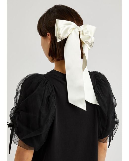 Simone Rocha White Crystal-embellished Satin Bow Hair Clip