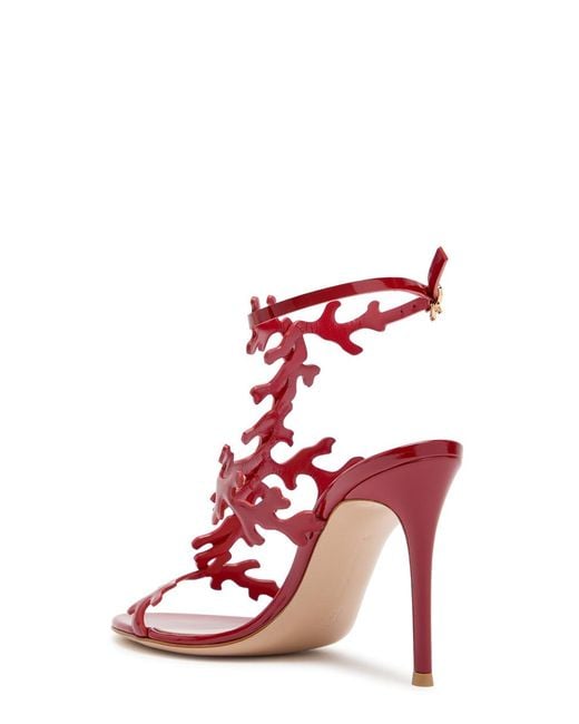 Gianvito Rossi Red Ocean 95 Coral-Design Glossed Nappa Sandals