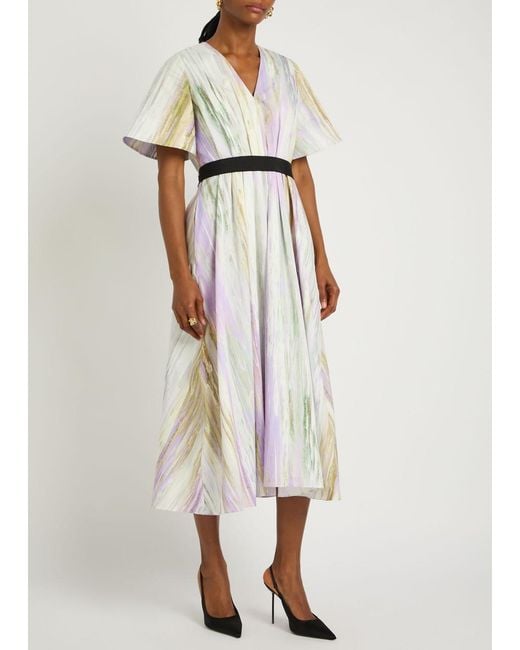 Roksanda White Sana Printed Cotton-Poplin Midi Dress
