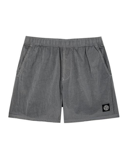 Stone Island Gray Logo Crinkled Nylon Swim Shorts for men