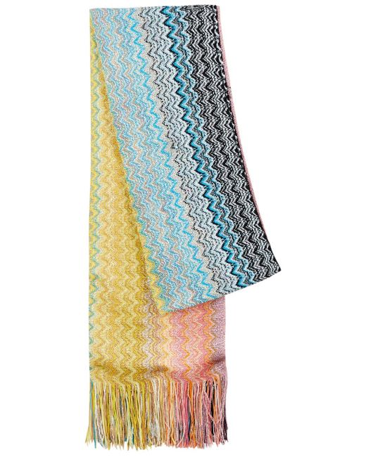 Missoni Blue Zigzag Metallic-knit Scarf