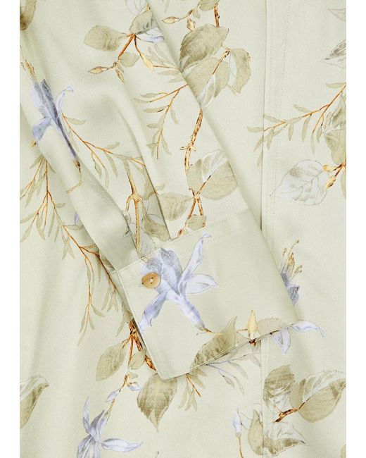 Vince White Floral-print Silk-satin Blouse
