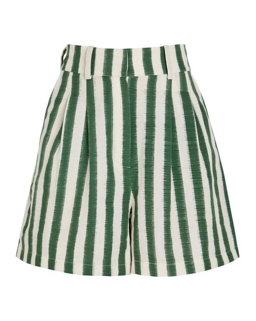 Emporio Sirenuse Green Beatrice Striped Cotton Shorts
