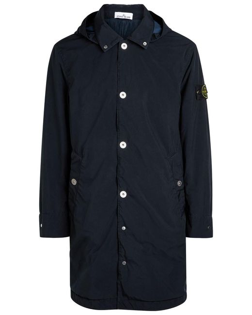 Stone Island Blue Logo Hooded Shell Coat for men