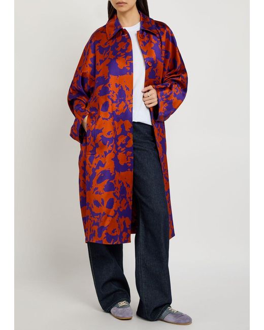 Dries Van Noten Red Roolsy Printed Satin Coat
