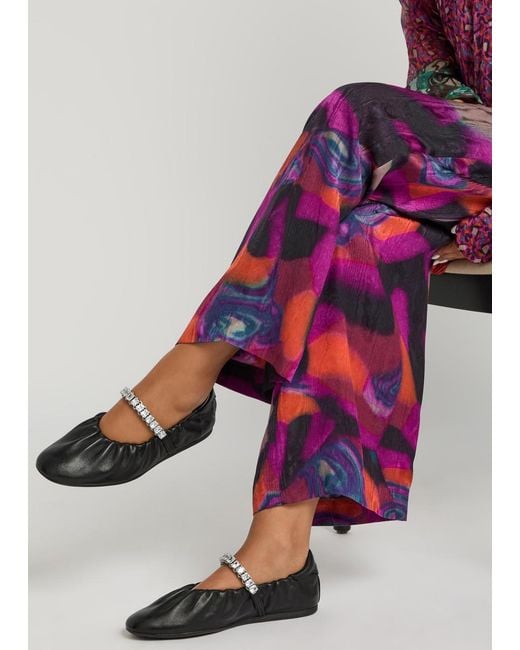 Jimmy Choo Black Jade Crystal-Embellished Leather Ballet Flats
