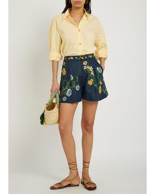 Agua Bendita Blue Maratea Floral Linen Shorts