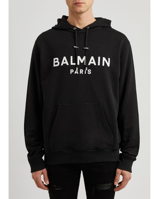Balmain Black Logo Hooded Cotton Sweatshirt for men