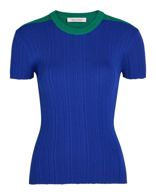 Wales Bonner Blue Island Ribbed-Knit T-Shirt