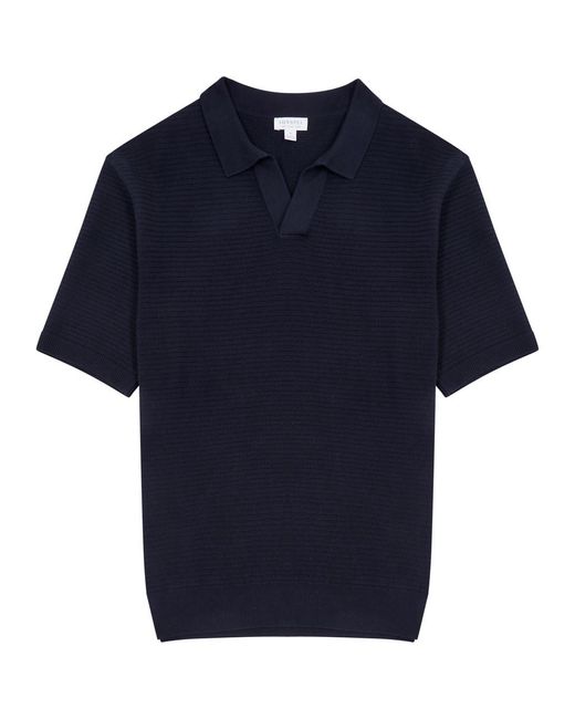 Sunspel Blue Waffle-knit Cotton Polo Shirt for men