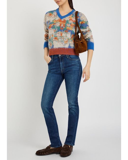 Mother Blue The Rascal Skimp Slim Tapered-Leg Stretch-Denim Jeans