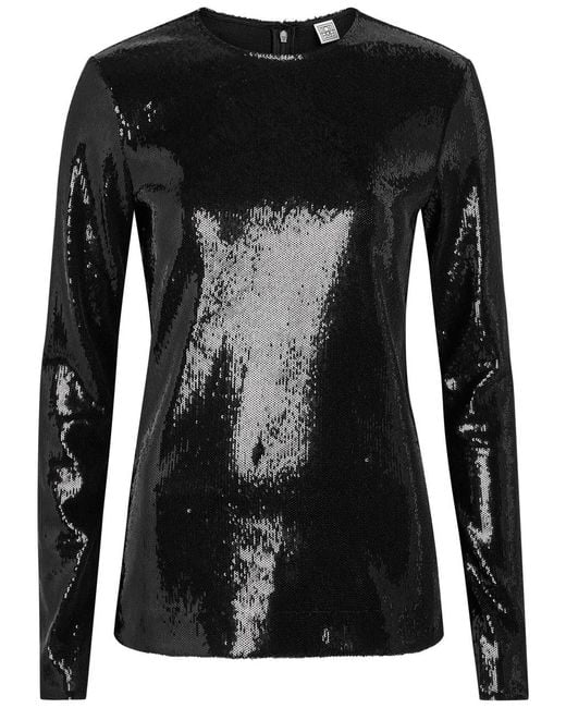 Totême  Black Round-Neck Sequin Top