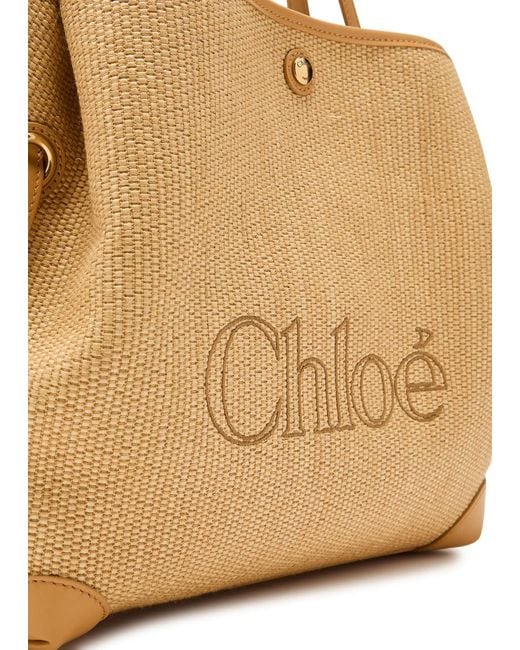 Chloé Natural Clover Logo-Embroidered Raffia Tote Bag