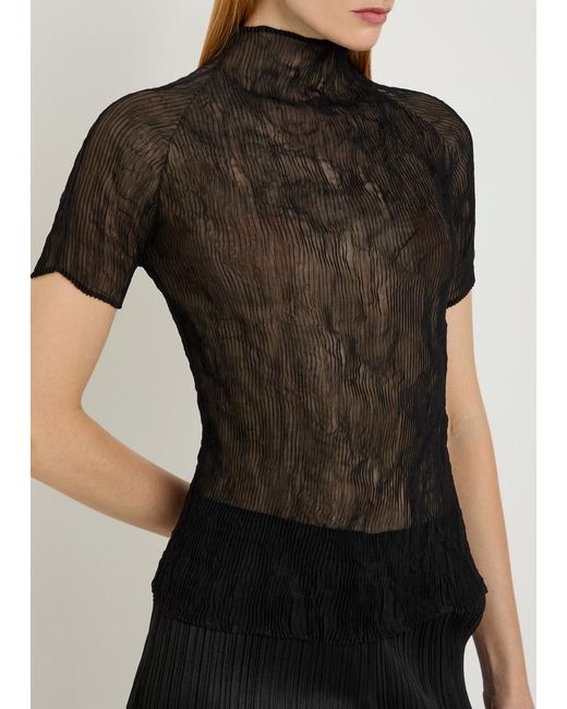 Issey Miyake Gray Twist Pleated Semi-Sheer Chiffon Top